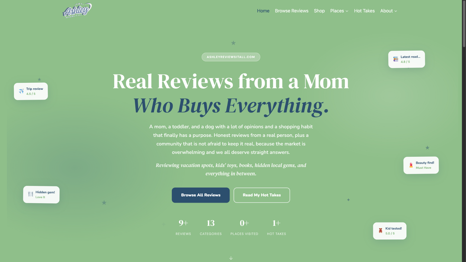 Ashley Reviews It All website screenshot